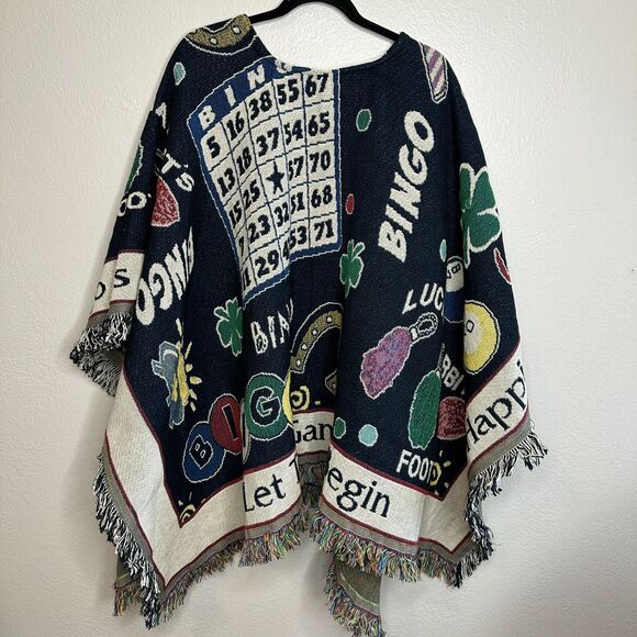 Bingo Poncho – Woven Tapestry Cape – Fringe Edges – Novelty Gift for Bingo Lover - Picture 5 of 5